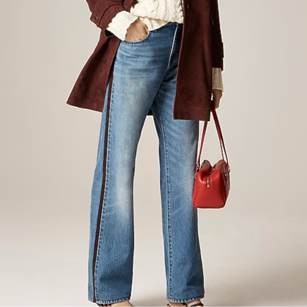 J. Crew Blue Denim Jeans with brown suede stripe